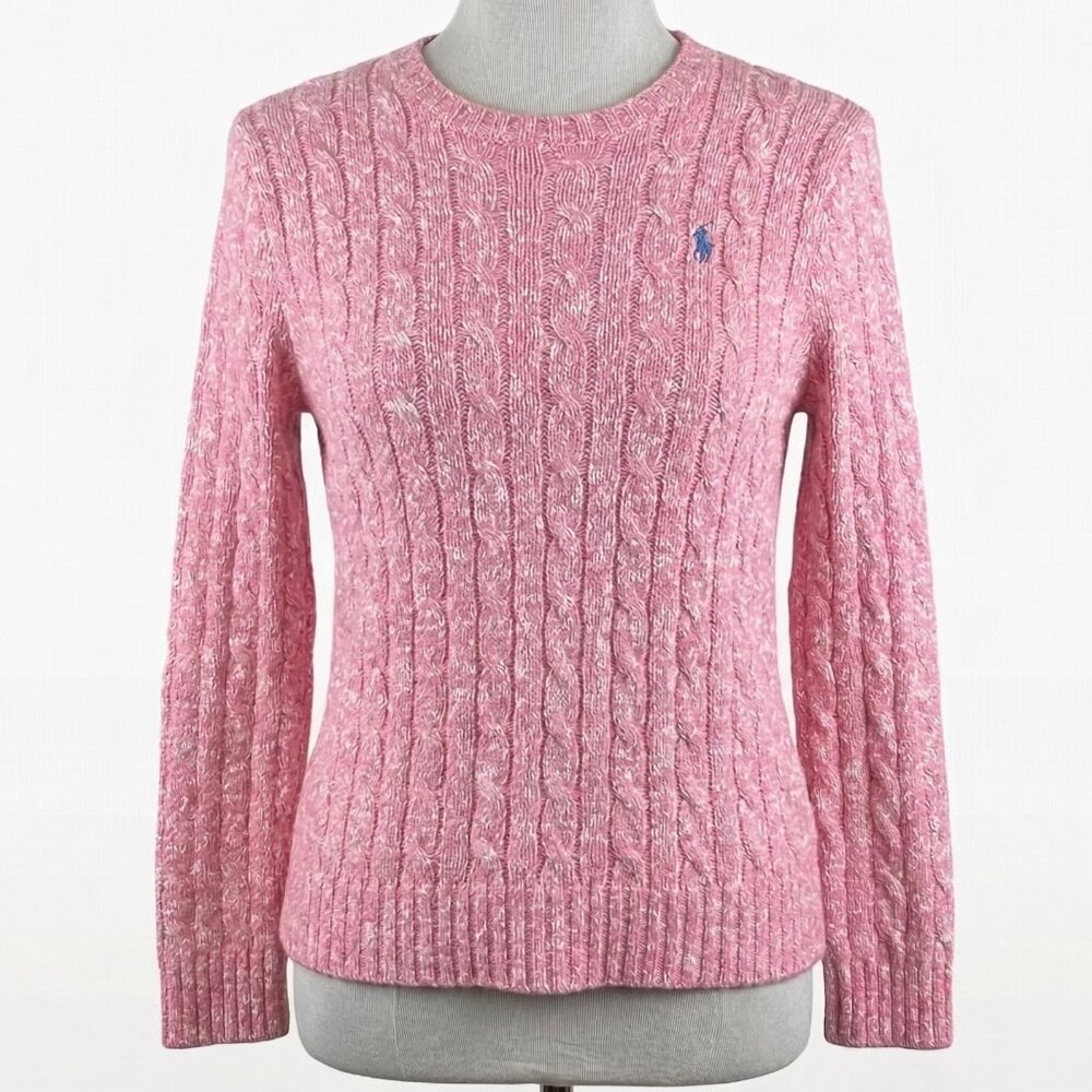 Polo Ralph Lauren Marled Pink & White Cable Knit Julianna Crewneck Sweater XL